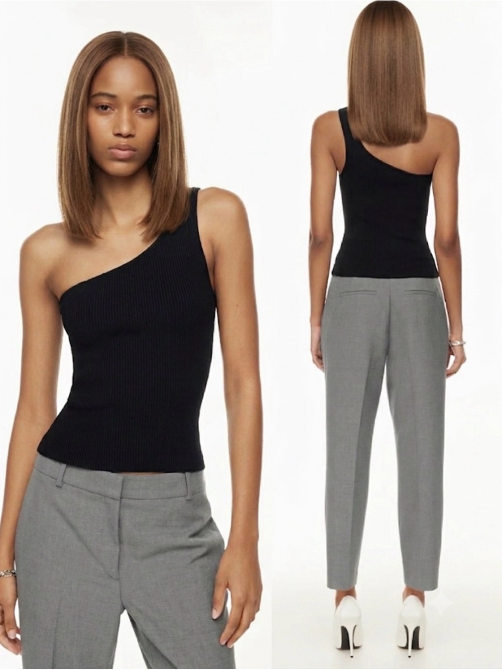 Babaton -‎ women’s Sculpt knit rib one shoulder tank top asymmetrical black SZ L